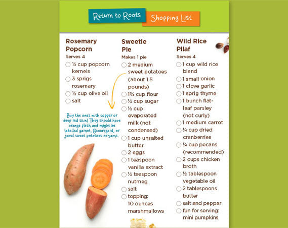 Return to Roots Shopping List