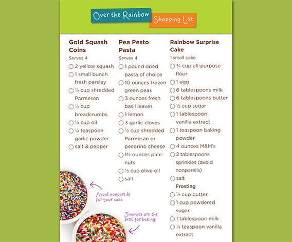 Over the Rainbow Shopping List