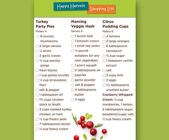 Happy Harvest Shopping List