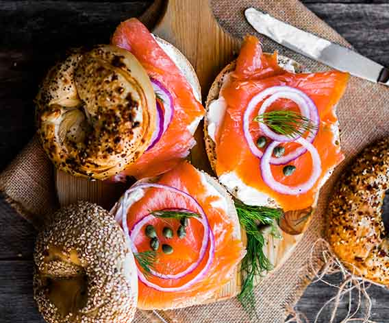 Lox and Cream Cheese Bagels